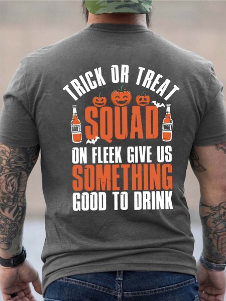 

Men Halloween Pumpkin Light Drink Letters Vintage T-Shirt, Gray, T-shirts