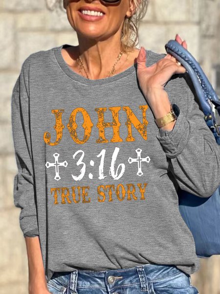 

Women Graphic John 3:16 True Story Jesus Bible Text Letters Sweatshirt, Gray, Hoodies&Sweatshirts
