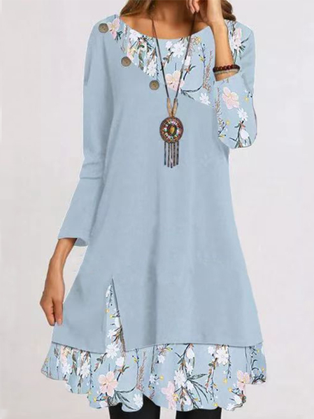

Casual Crew Neck Floral Regular Fit Dresses, Blue, Dresses