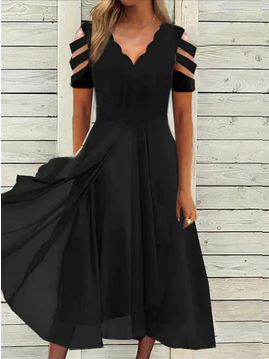 

Plain V Neck Loose Casual Dresses, Black, Dresses