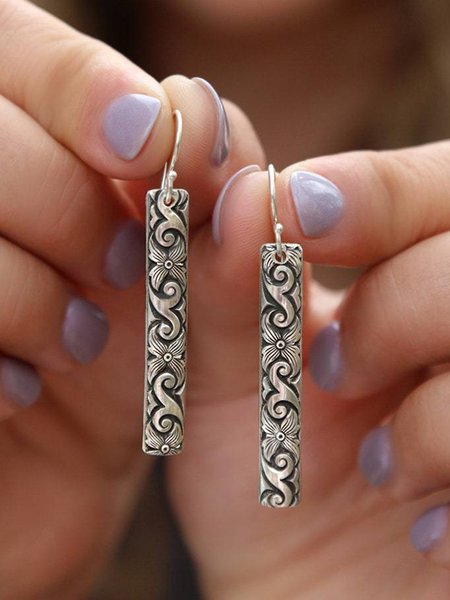 

Vintage Ethnic Pattern Embossed Earrings, Silver, Earrings