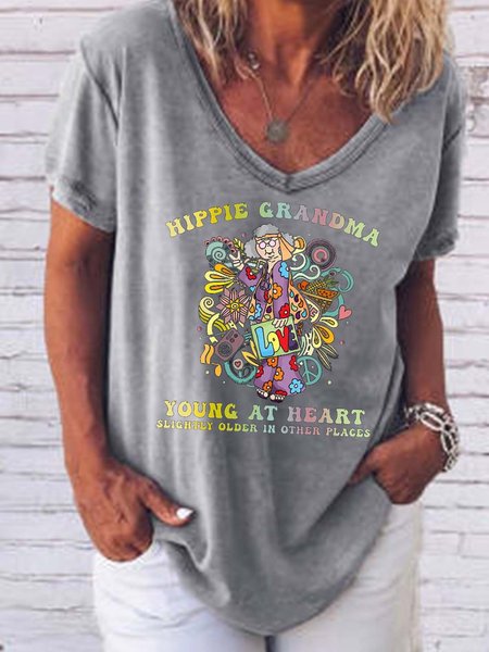 

Hippie Grandma Funny V-neck T-shirt, Gray, T-shirts
