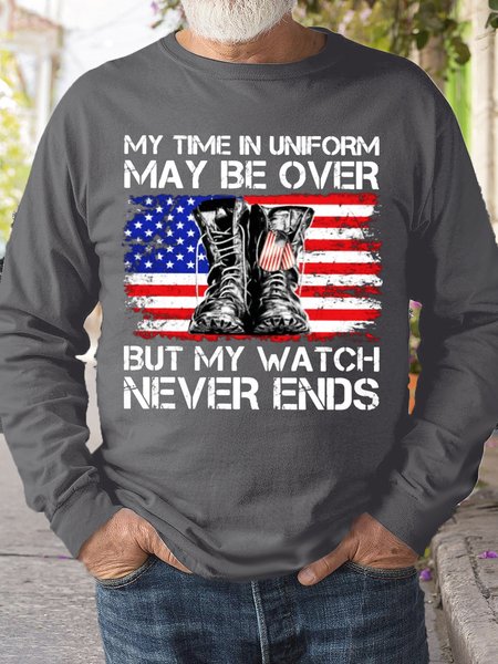 

Mens My Time In Uniform My Be Over But My Watch Never Ends Casual Sweatshirt, Gray, Hoodies&Sweatshirts