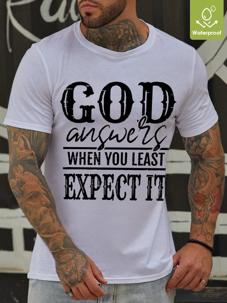 

Casual Text Letters Crew Neck Waterproof Oilproof And Stainproof Fabric T-Shirt, White, T-shirts