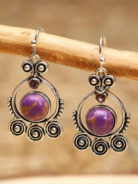 

Vintage Ethnic Purple Turquoise Earrings Holiday Jewel, Earrings