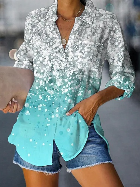 

Casual Shirt Collar Ombre Blouse, Blue, Shirts & Blouses