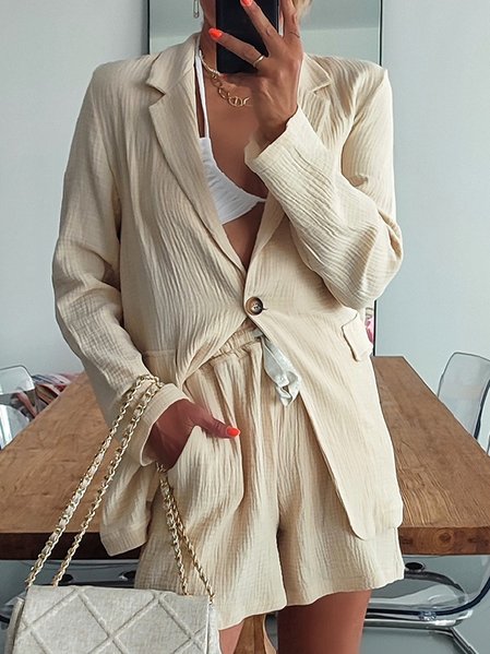 

Regular Fit Plain Two Piece Sets, Beige, Suit Set