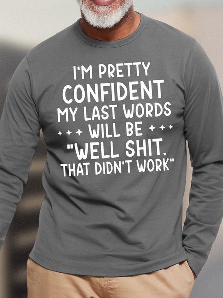 

Mens Funny Letter Casual Cotton T-Shirt, Gray, Long Sleeves