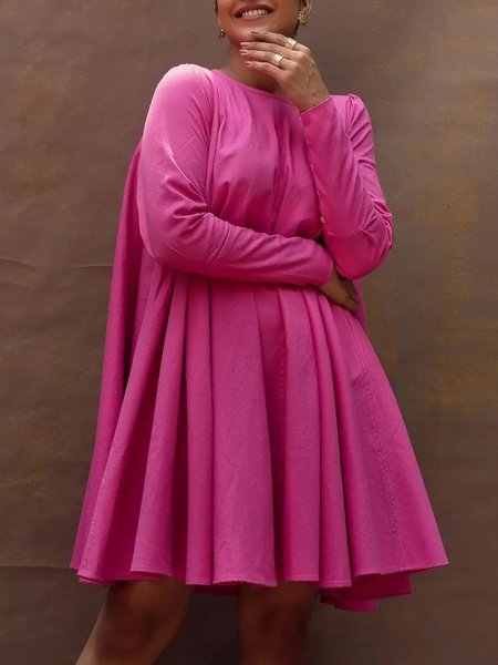 

Daily Long sleeve Crew Neck Regular Fit Dress, Rose red, Mini Dresses