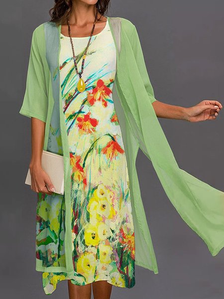 

Crew Neck Floral Two Piece Sets, Multicolor, Dresses