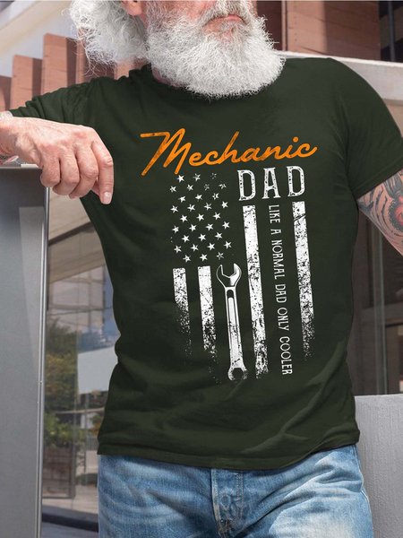 

Men Father American Flag Letters Casual Cotton Fit T-Shirt, Darkgreen, T-shirts