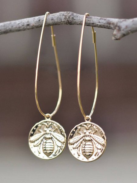 

Vintage Bee Pattern Gold Earrings, Golden, Earrings
