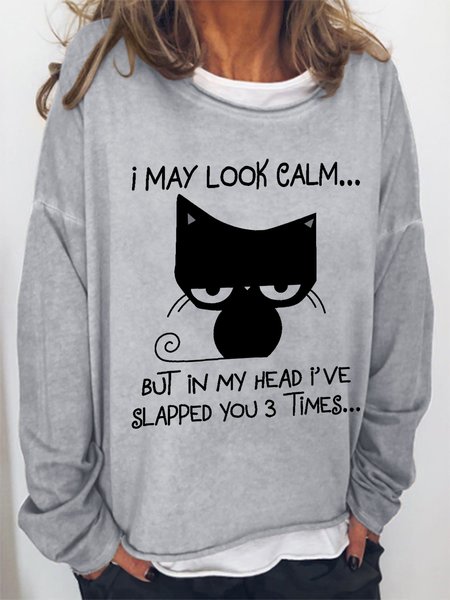 

Women's Funny Graphic I May Look Calm But In My Head I've Slapped You 3 Times Simple Sweatshirt, Gray, Hoodies&Sweatshirts