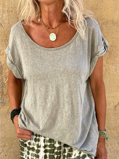 

Casual Plain Regular Fit Crew Neck T-Shirt, Gray, T-Shirts