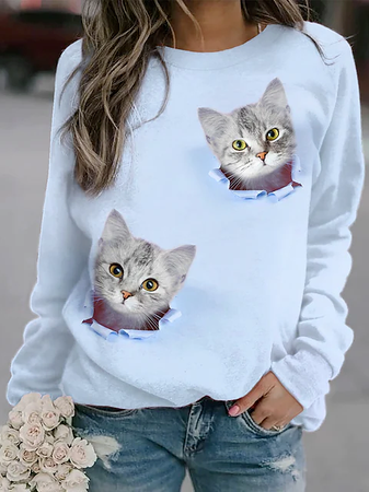 

Casual Animal Cotton-Blend Crew Neck Sweatshirts, Blue, Hoodies & Sweatshirts