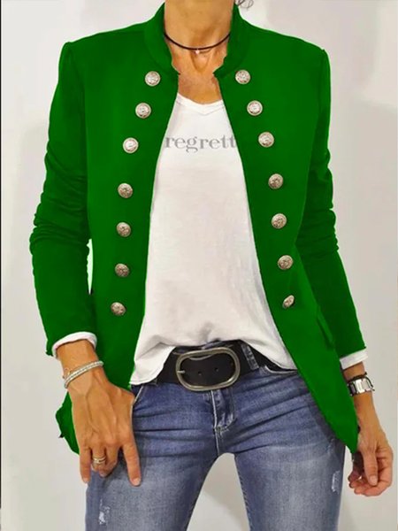

Black Long Sleeve Shift Buttoned Solid Jacket, Green, 0