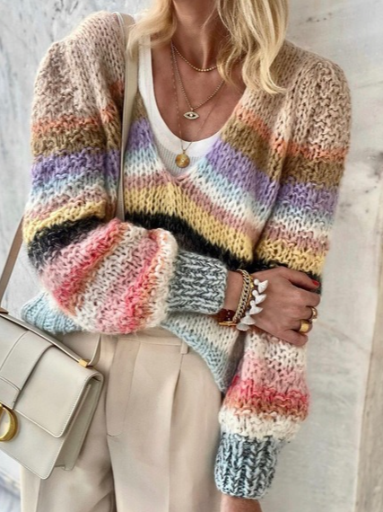 

Casual Geometric Regular Fit V Neck Sweater, Multicolor, Sweaters