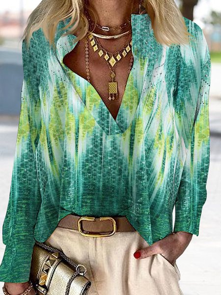 

Gradient holiday loose top shirt plus size, Green, Shirts & Blouses