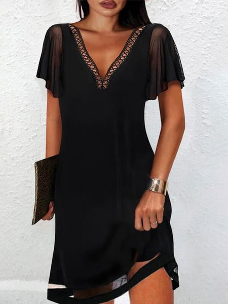 

Elegant Black Lace Panel Short Sleeve Dress, Dresses