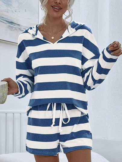 

JFN Casual Color Block Striped Two-Piece Set, Blue, Tops