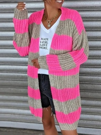 

Crew Neck Color Block Sweater Coat, Multicolor, Cardigans