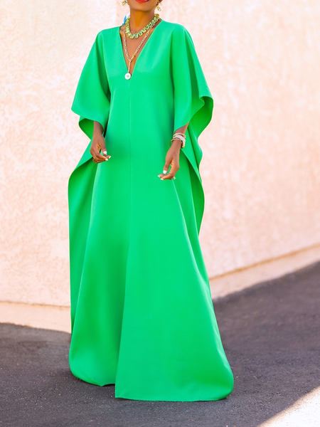 

Green Loose Short sleeve A-Line V neck Urban Loose Dresses, Maxi Dresses