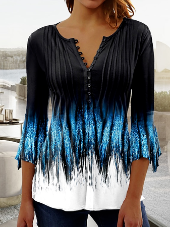 

Ombre V Neck Regular Fit Tops, Multicolor, Shirts & Blouses
