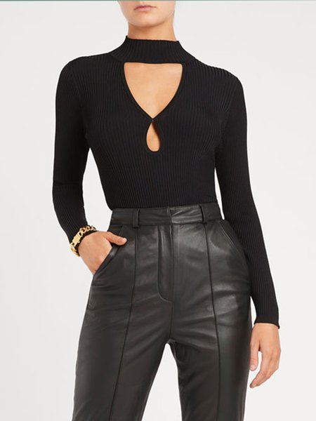 

Long sleeve Half Turtleneck Plain Regular Fit Sweater, Black, Sweaters