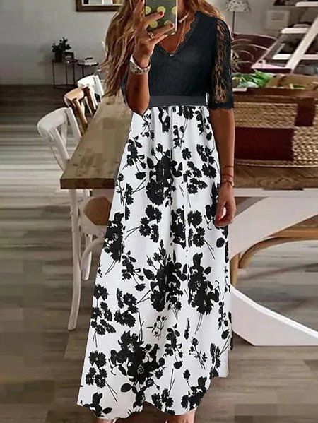 

Floral Urban Regular Fit Lace Dresses, Black, Dresses