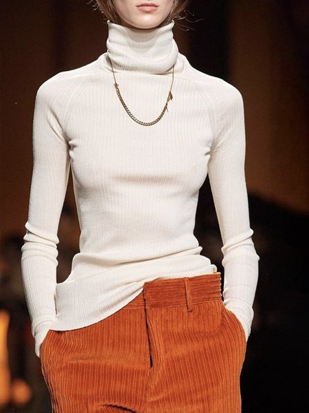 

White Daily Long sleeve Regular Fit Simple Sweater, Sweaters