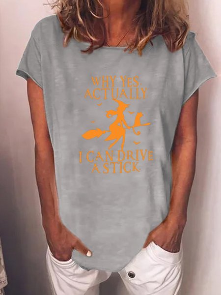 

Women's Funny Graphic Yes I Can Drive A Stick Halloween Cotton-Blend T-shirt, Gray, T-shirts