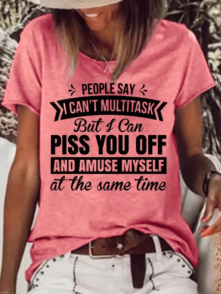 

Womens People Say I Can't Multitask Letters Casual T-Shirt, Red, T-shirts