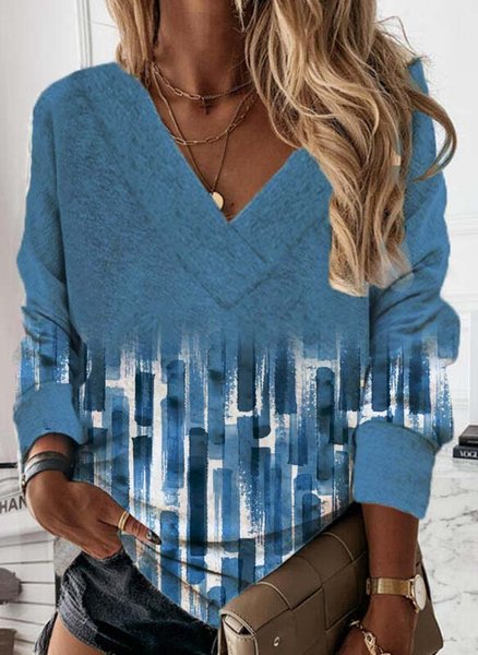 

Cotton-Blend V Neck Loose Sweatshirt, Blue, Sweatshirts & Hoodies