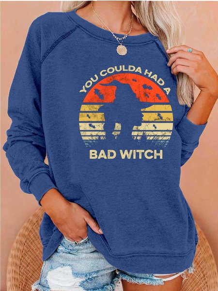 

Women Witch Halloween Bats Casual Crew Neck Sweatshirts, Blue, Hoodies&Sweatshirts