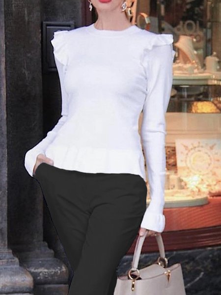 

Simple Long Sleeve Crew Neck Regular Fit Plain T-Shirt, White, Tees