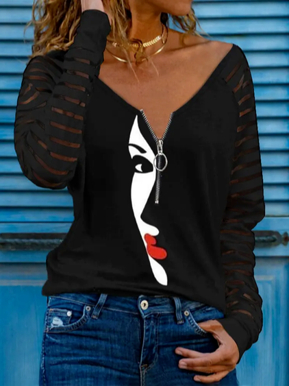 

Casual Cotton-Blend V Neck Tops, Black, Shirts & Blouses