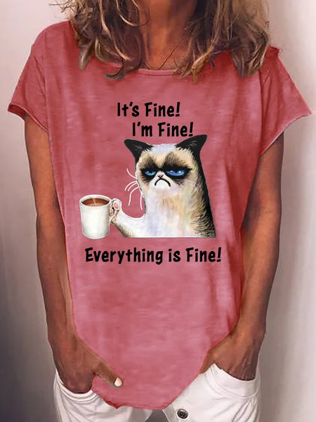 

Womens Funny It‘s fFine Grumpy Cat T-Shirt, Red, T-shirts