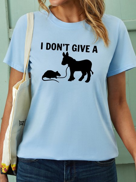 

Womens Rat Donkey Crew Neck Casual Tops, Light blue, T-shirts