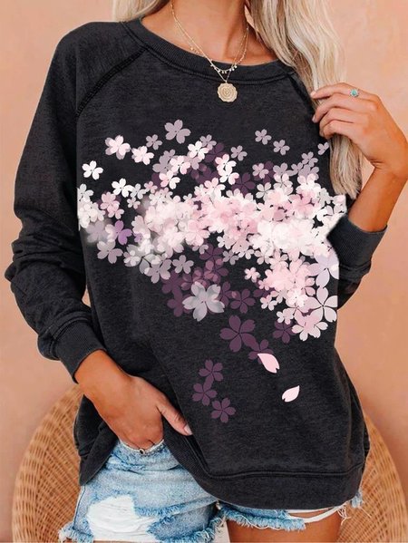 

Floral Loose Casual Raglan Sleeve Sweatshirts, Black, Sweatshirts & Hoodies