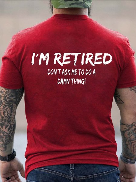 

Men Retired Text Letters Cotton Crew Neck T-Shirt, Red, T-shirts