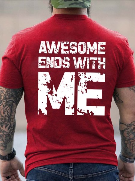 

Men Awesome Letters Crew Neck Cotton Loose T-Shirt, Red, T-shirts