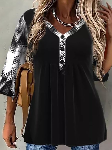 

Regular Fit V Neck Casual Tops, Black, Shirts & Blouses