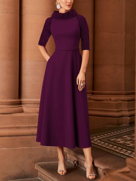 

Elegant Regular Fit Plain Half Sleeve Midi Dress, As picture, Midi Dresses