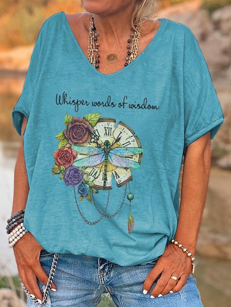 Oversized Whisper Words Of Wisdom Print Dragonfly And Flowers Graphic Tees