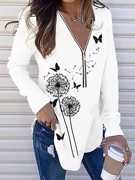 

Casual V Neck Regular Fit Top, White, Tunics