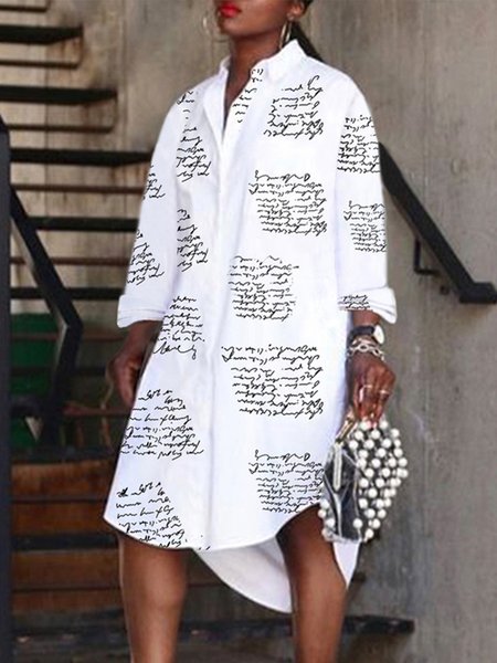 

Daily Casual Loose Text Letters Printed Dress, White, Midi Dresses