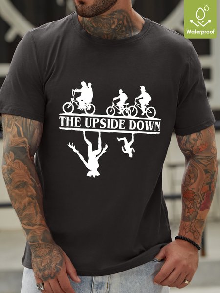 

Men Stranger Welcome Upside Down Waterproof Oilproof And Stainproof Fabric T-Shirt, Deep gray, T-shirts