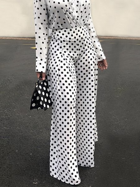 

Polka Dots Urban Fashion Pants, Black-white, Wide Leg Pants