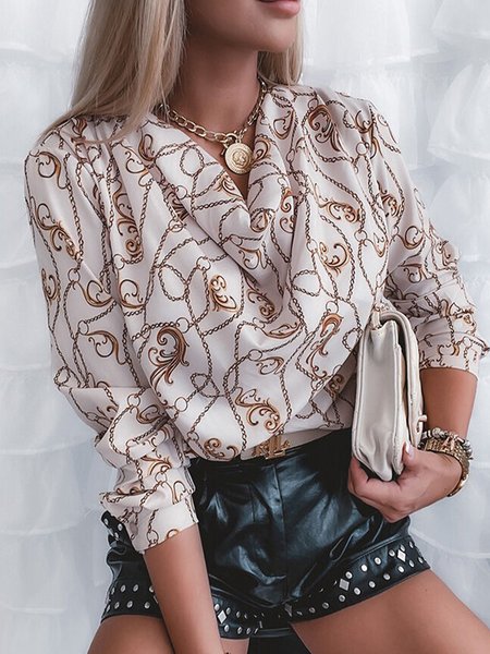 

Loose Urban Long Sleeve Daily Top, Beige, Tops