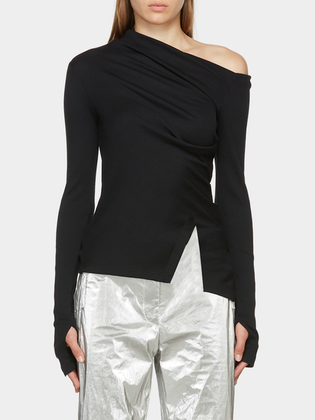 

Tight High Elasticity Asymmetrical Long sleeve Simple T-Shirt, Black, Tees